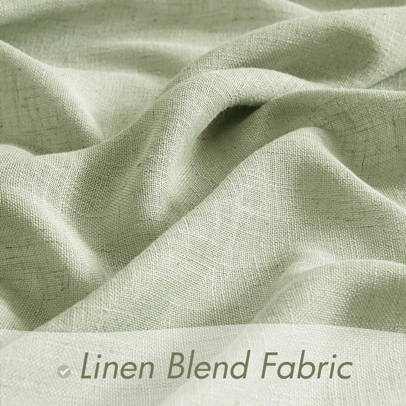 MIULEE Sage Green Linen Curtains 63 Inch Length 2 Panels Set for Living Room Bedroom Semi Sheer Light Filtering Farmhouse Rod Pocket Short Soft Thick Linen Textured Window Drapes W42XL63 - Image 3